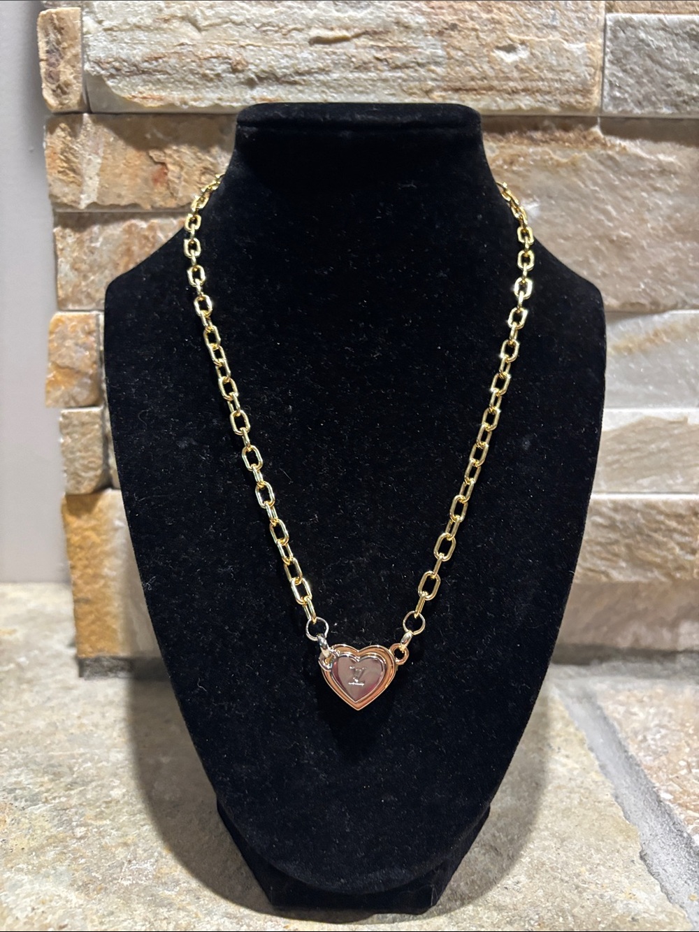 Two tone magnetic LV Heart Pendant Necklace